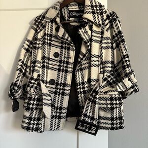 Jou Jou Black and White Plaid Pea Coat